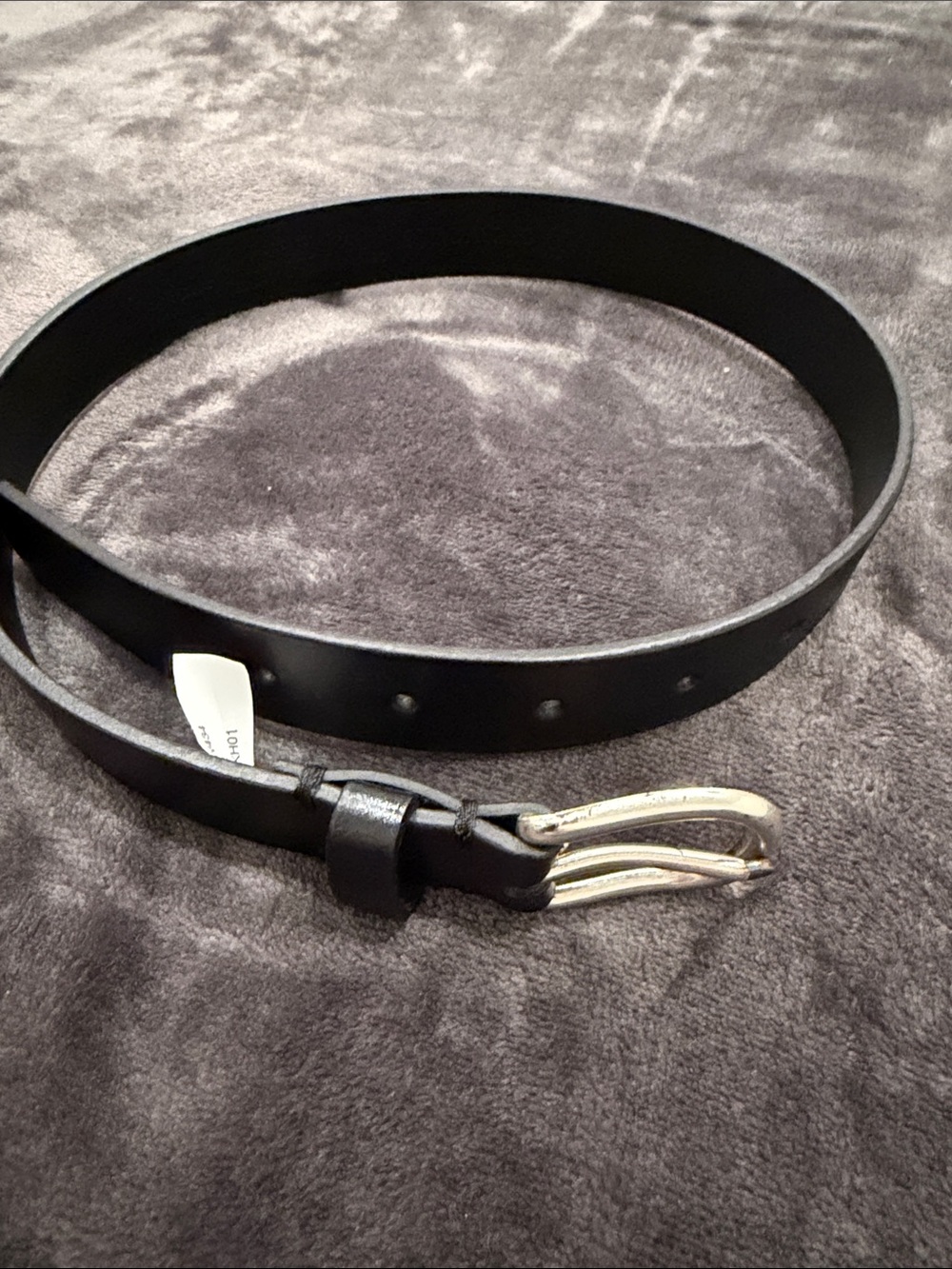Crewcuts Black Leather Belt with Silver-Tone Double Prong Buckle